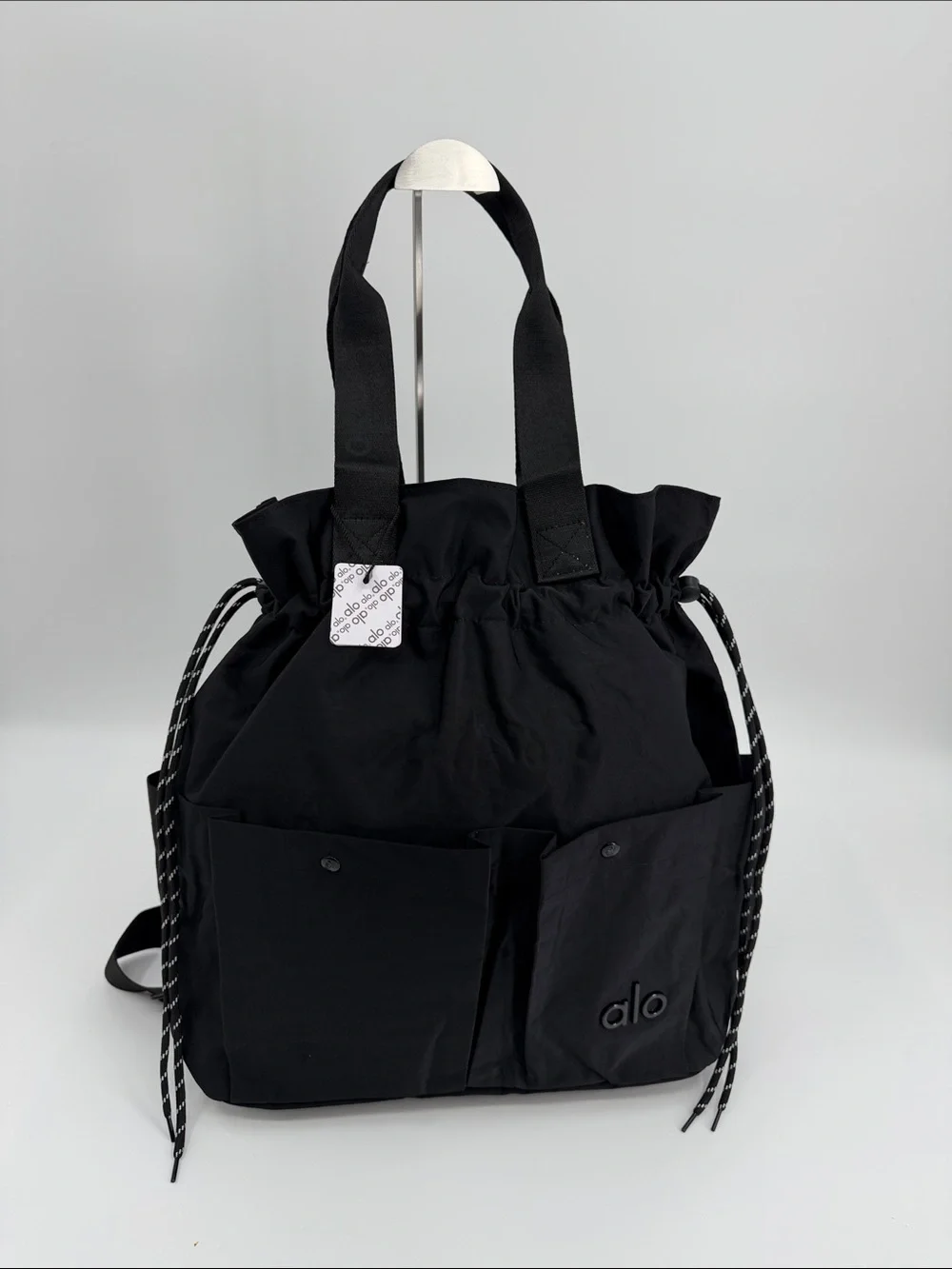 Alo Black Drawstring Tote Bag Convertible Backpack